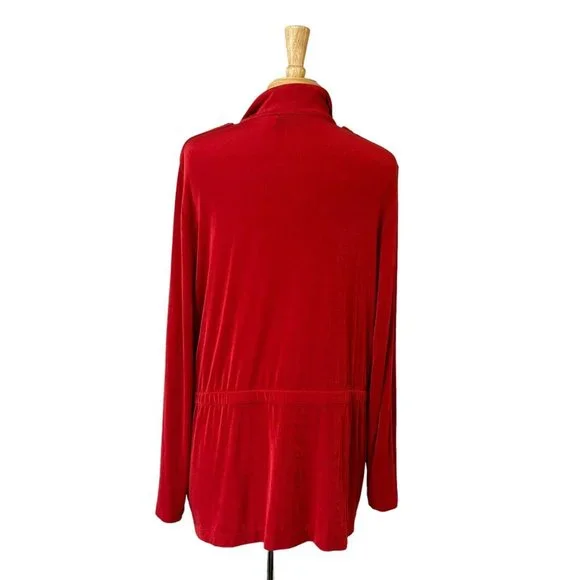 Travelers by Chico's Women's Red Acetate Soft Shell Full Zip Jacket Size 3 XL - Picture 7 of 10